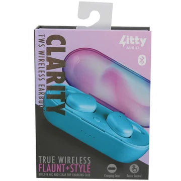 Clarity Blue True Wireless Earbuds with Carrying Case Hard Box